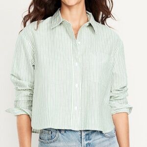 Old Navy Green Striped Women's Button Down Shirt